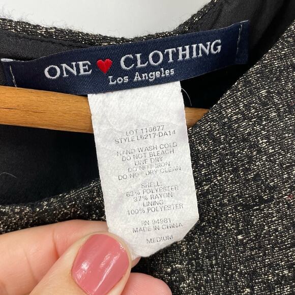 One Clothing Black Gold Metallic Skater Dress M Sleeveless Party Grunge Goth - Picture 7 of 7